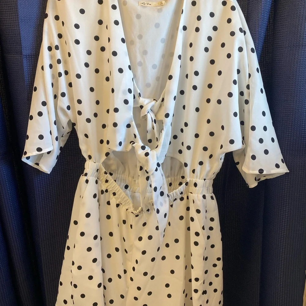 Polka Dot Tie-Front Romper - Picture 2 of 7